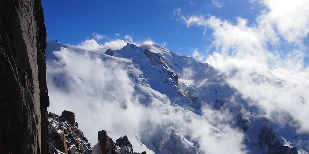 View of Mont Blanc from the top of the Aiguille du Midi cable car